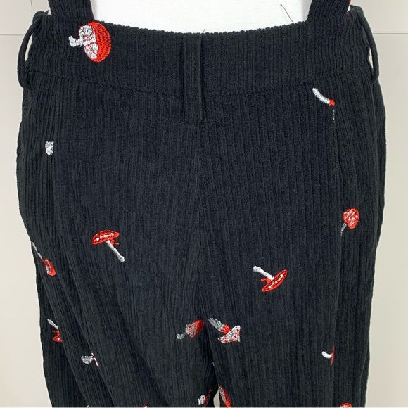 Cider Women S Bib Overalls Embroidered Mushrooms Corduroy Hippie Wide Leg Black - Picture 7 of 16